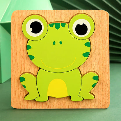 6 pieces Frog Wood Puzzle for toddlers - Montessori Animal Puzzle woodcraft toys  - GadWitch Toys