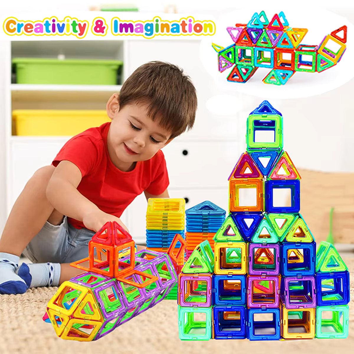 Creativity & Imagination - Magnetic Stick - Mag Shapes Colorful Blocks | DIY Magnetic Block House - GadWitch Toys