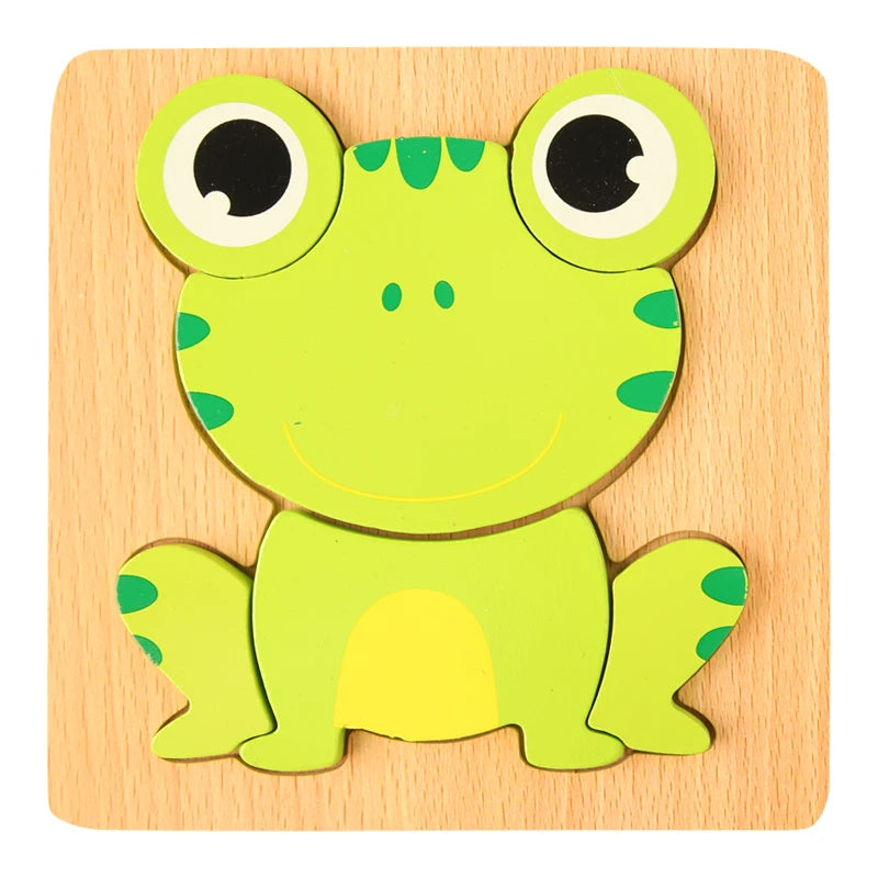 Green Frog Wood Puzzle for toddlers - Montessori Animal Puzzle woodcraft toys  - GadWitch Toys