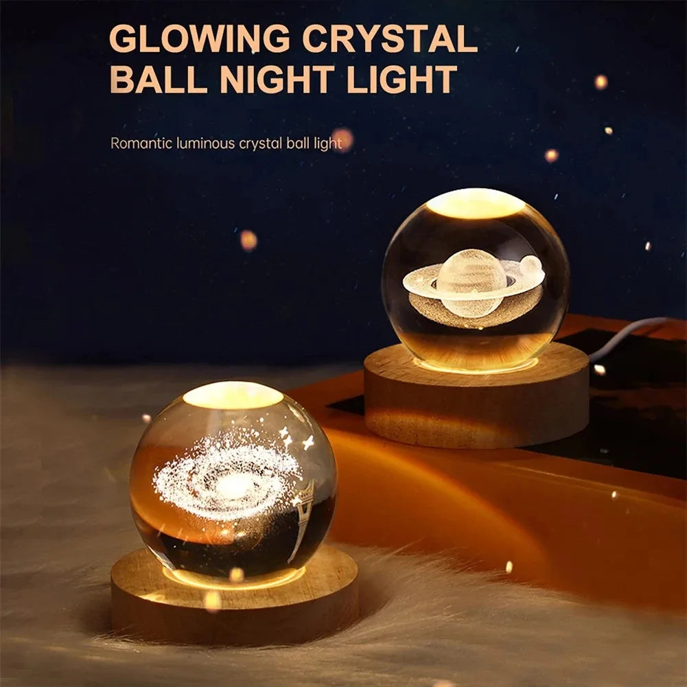 Glowing Crystal Ball Night Light - Galaxy, Saturn & Moon Night Light | Starry Crystal Lamp - GadWitch Toys