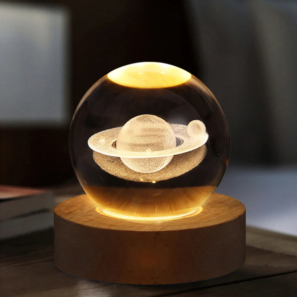 Saturn - Galaxy, Saturn & Moon Night Light | Starry Crystal Lamp - GadWitch Toys