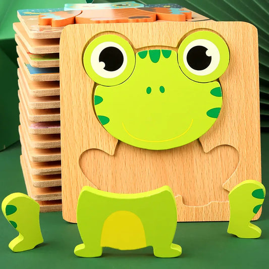 Frog Wood Puzzle for toddlers - Montessori Animal Puzzle woodcraft toys  - GadWitch Toys